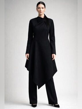 Marni high low Black Asymmetric Hem Long Sleeve Dress mix media 42 M-L